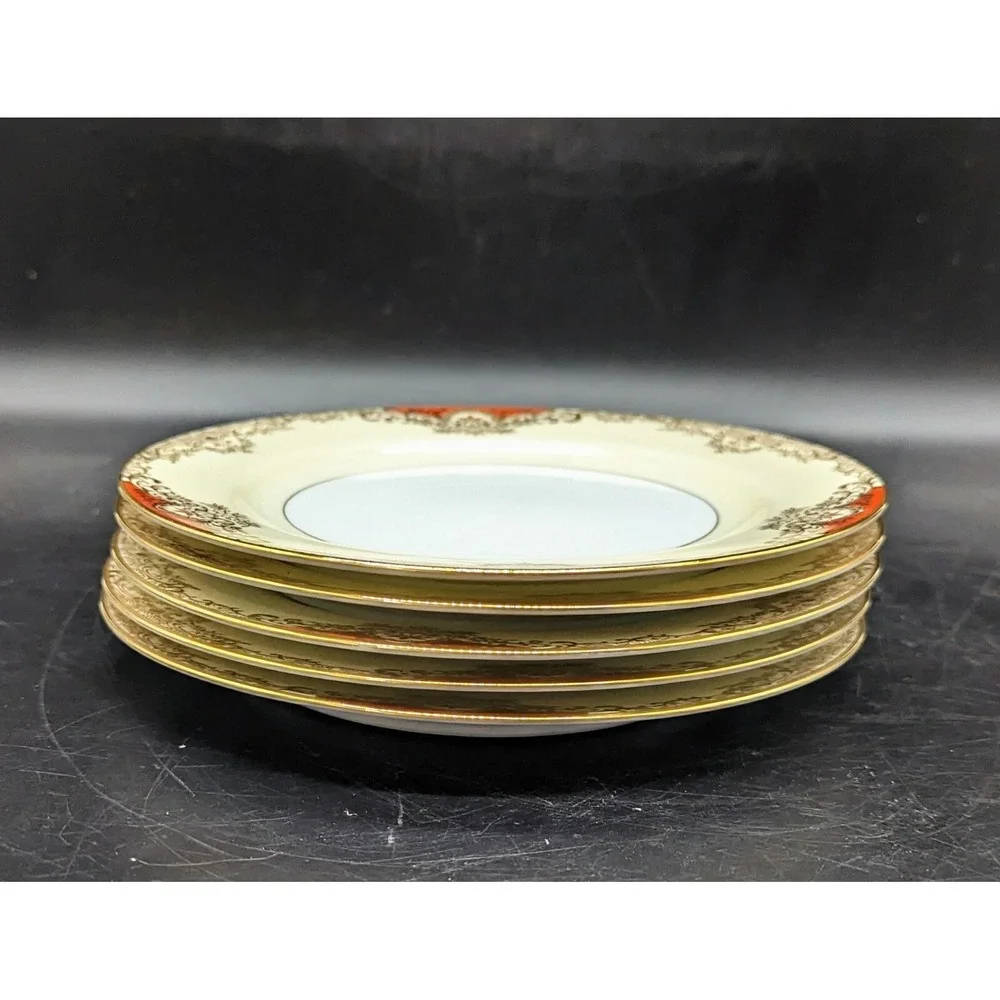 Vintage Set/5 Noritake Marietta Salad Dessert Plate Hand Painted Gold Trim 7.75